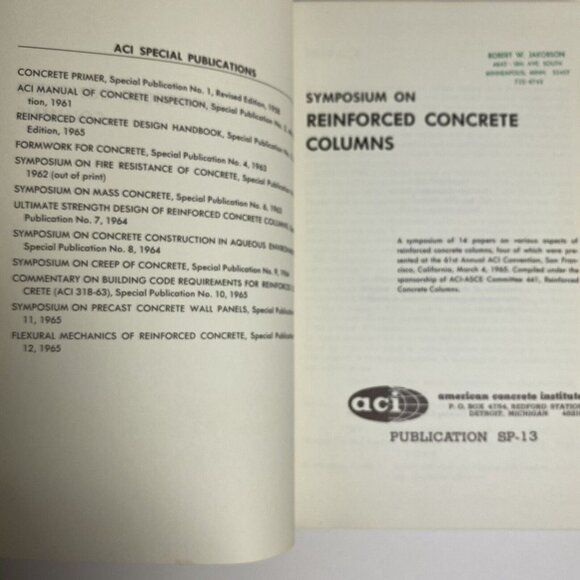 Symposium on Reinforced Concrete Columns SP-13 HC HB 1966 ACI Hardcover - Picture 4 of 12